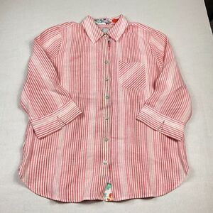 Chicos No Iron Linen Button Down Shirt Ombre Striped 3/4 Sleeve Top 0 SMALL